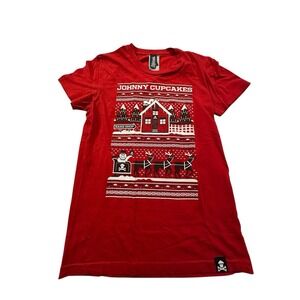Johnny Cupcakes T-Shirt Women's Medium Short Sleeve Red‎ Winter Festival EUC